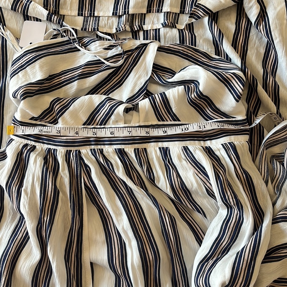 A. Calin ByFlying TomatoStriped White Navy Beige Maxi Dress sz M - Picture 12 of 13